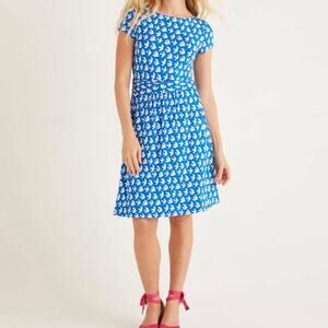 Boden Women's Amelie Bird Print Jersey Dress Size 10 Blue White